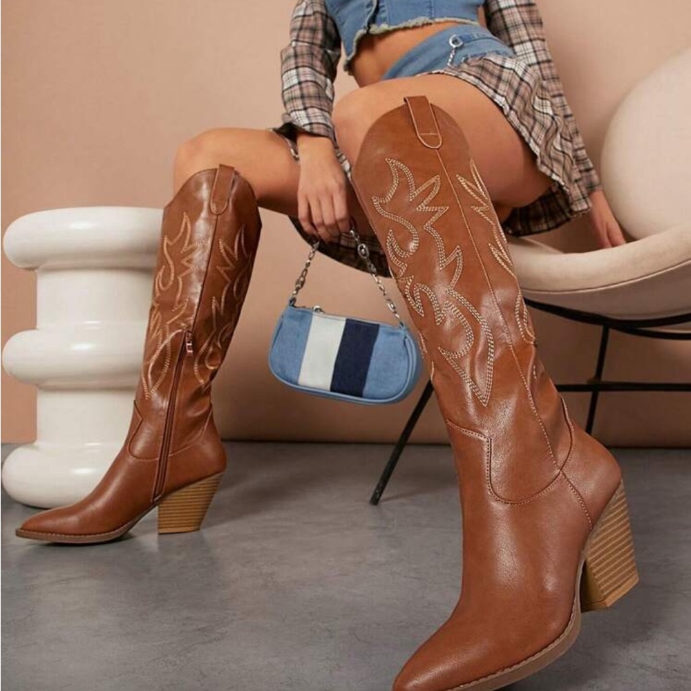 Brown Western Knee-High Boots